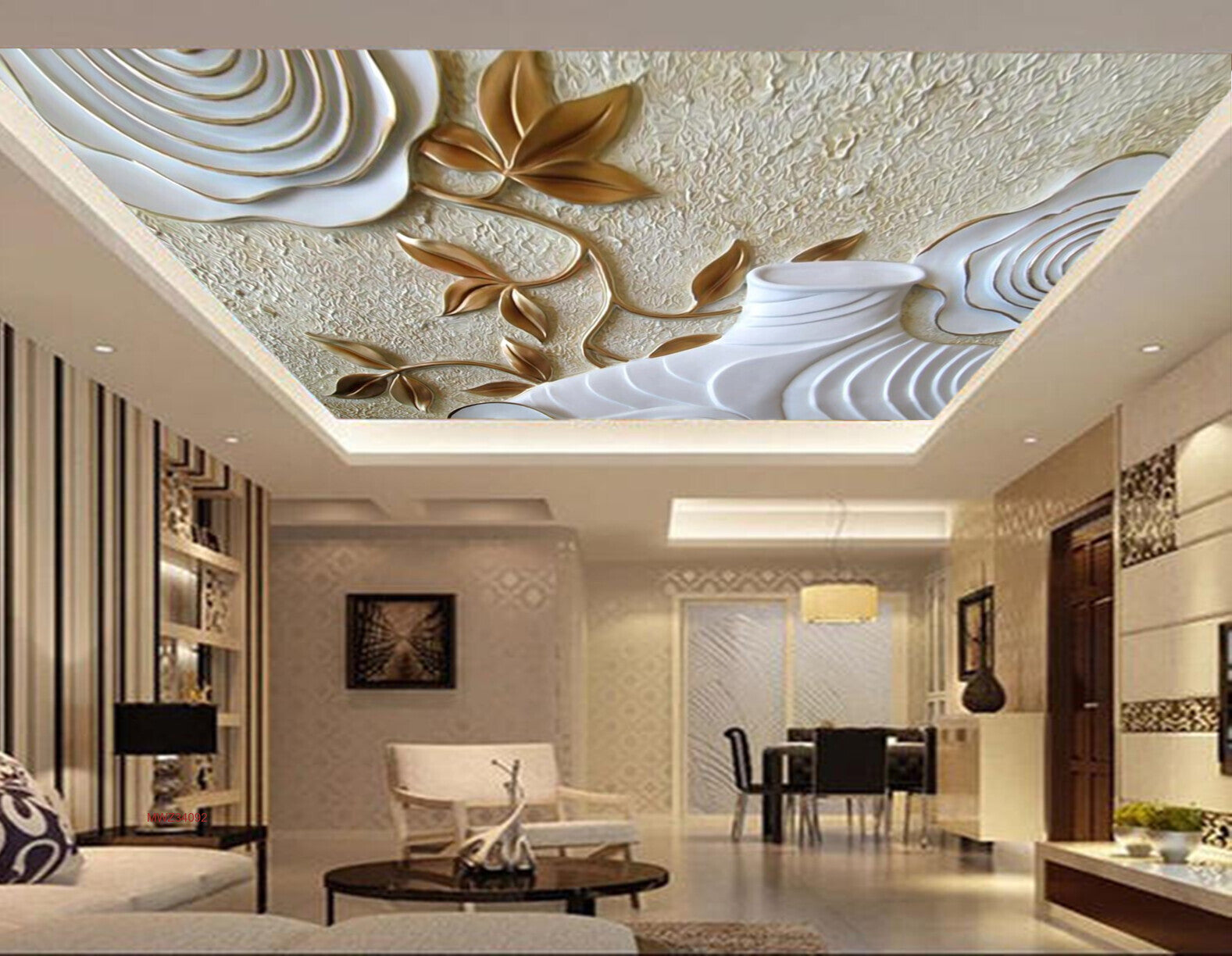 Avikalp MWZ3409 Golden Leaves White Flowers HD Wallpaper for Ceiling Avikalp MWZ3409 Golden Leaves White Flowers HD Wallpaper for Ceiling