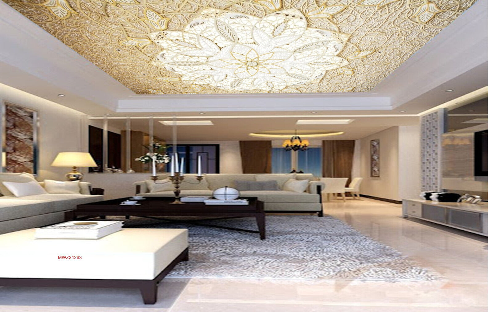 Avikalp MWZ3428 White Cream Flowers HD Wallpaper for Ceiling Avikalp MWZ3428 White Cream Flowers HD Wallpaper for Ceiling