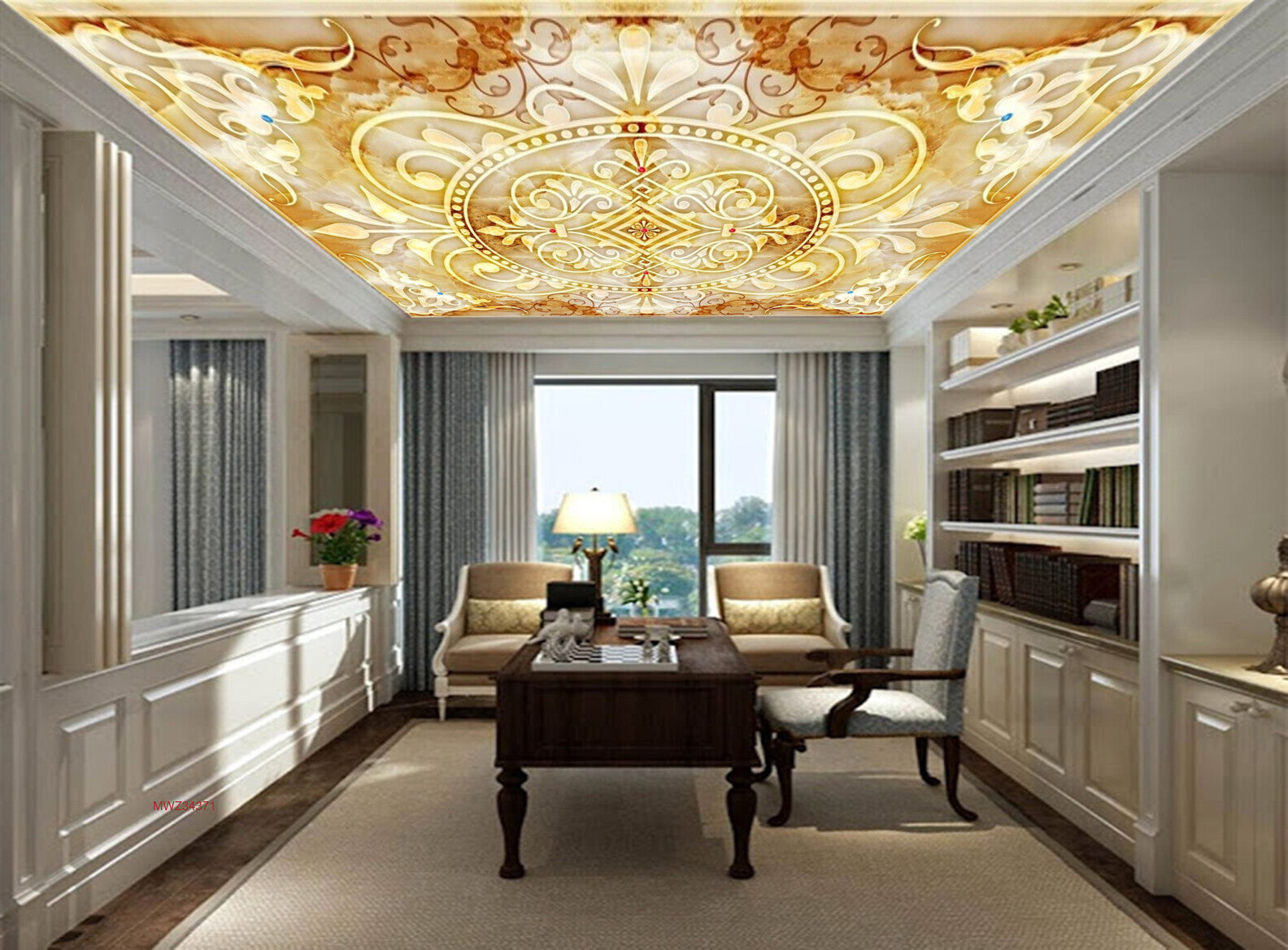 Avikalp MWZ3437 Golden White Flowers Leaves Designs HD Wallpaper for Ceiling Avikalp MWZ3437 Golden White Flowers Leaves Designs HD Wallpaper for Ceiling