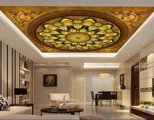 Avikalp MWZ3444 Yellow Golden Green HD Wallpaper for Ceiling