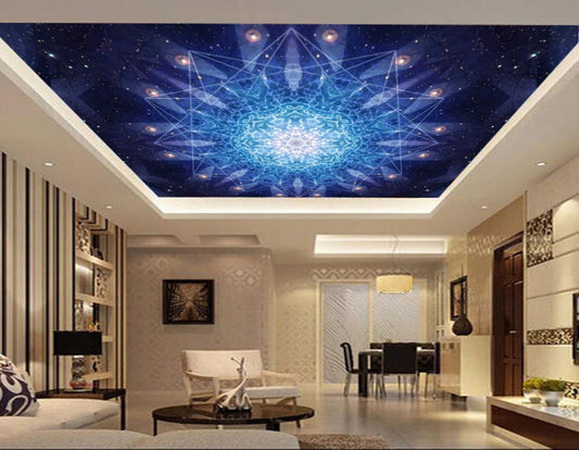 Avikalp MWZ3445 Blue White Diamond Shining Stars HD Wallpaper for Ceiling