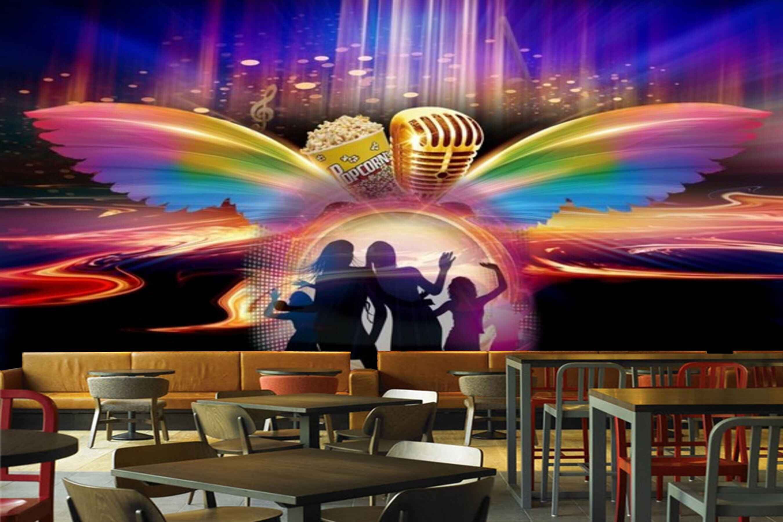 Avikalp MWZ3473 Rainbow Coloured Feathers Mic Singers Popcorn HD Wallpaper for Disco Club Karaoke Avikalp MWZ3473 Rainbow Coloured Feathers Mic Singers Popcorn HD Wallpaper for Disco Club Karaoke