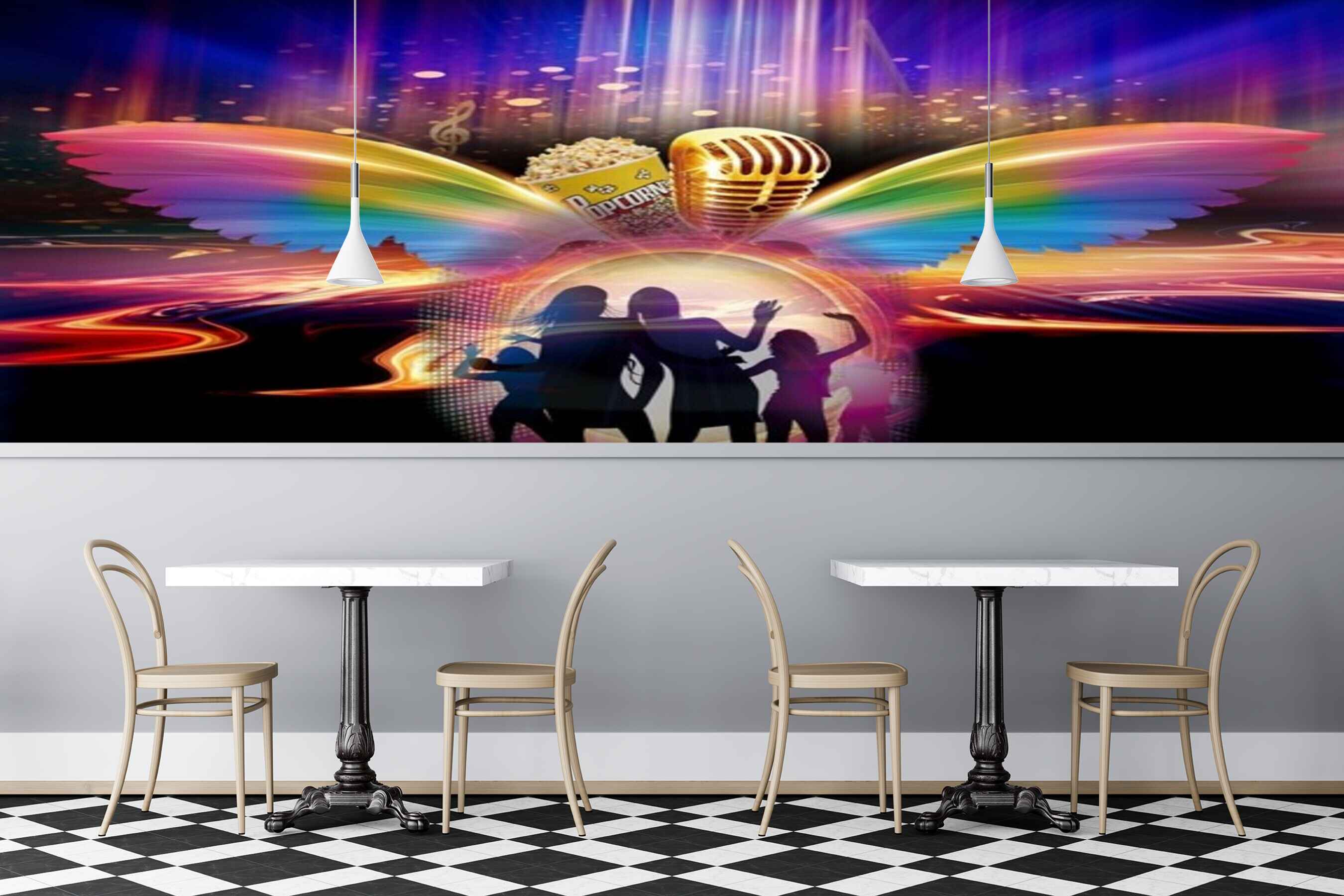 Avikalp MWZ3473 Rainbow Coloured Feathers Mic Singers Popcorn HD Wallpaper for Disco Club Karaoke Avikalp MWZ3473 Rainbow Coloured Feathers Mic Singers Popcorn HD Wallpaper for Disco Club Karaoke