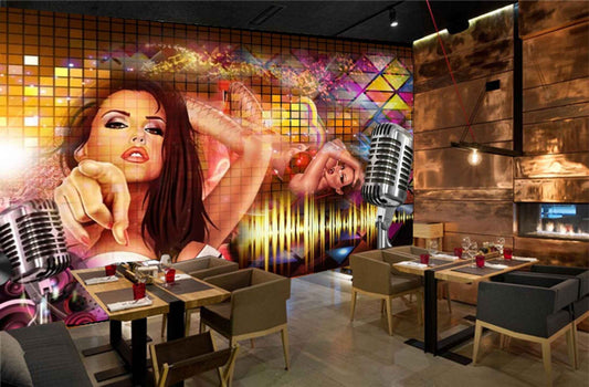 Avikalp MWZ3519 Music Mic Girl Lightings HD Wallpaper for Disco Club Karaoke