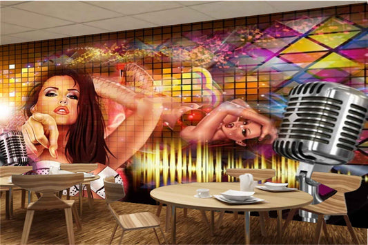 Avikalp MWZ3519 Music Mic Girl Lightings HD Wallpaper for Disco Club Karaoke