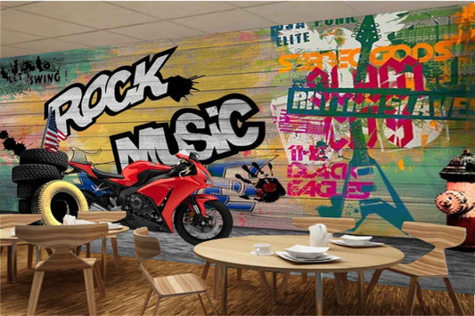 Avikalp MWZ3521 Rock Music Red Bike Tyres HD Wallpaper for Disco Club Karaoke