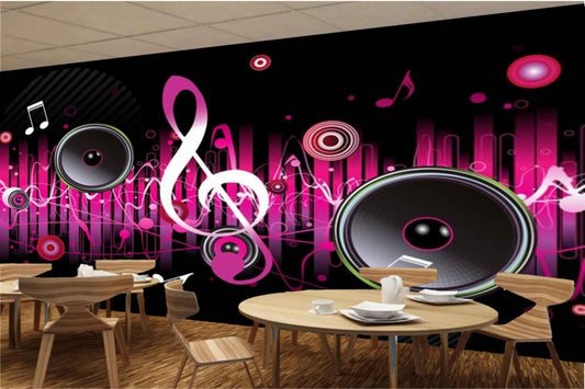 Avikalp MWZ3527 Pink Black Musical Signs Mics HD Wallpaper for Disco Club Karaoke
