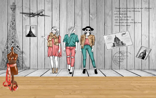 Avikalp MWZ3571 Fashion Girls Eiffel Tower Photo Frames HD Wallpaper for Fashion Boutique