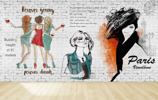 Avikalp MWZ3581 Fashion Forever Young Drunk Girls Paris HD Wallpaper for Fashion Boutique