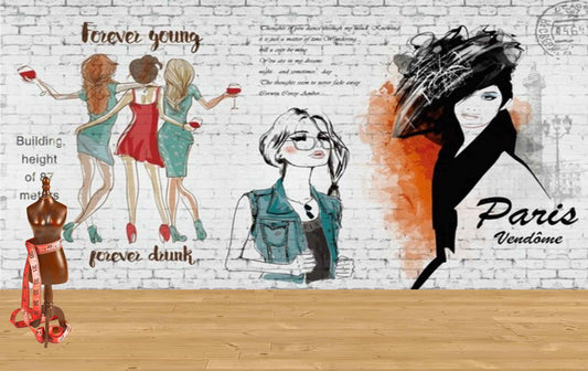 Avikalp MWZ3581 Fashion Forever Young Drunk Girls Paris HD Wallpaper for Fashion Boutique
