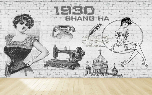 Avikalp MWZ3583 Girls Fashion Telephone Tailor Machine HD Wallpaper for Fashion Boutique