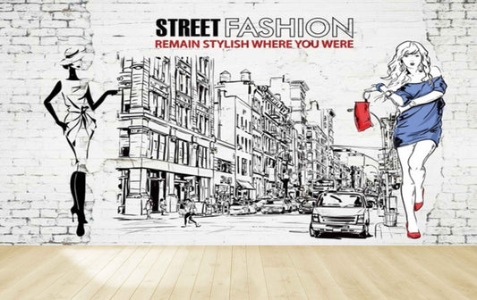 Avikalp MWZ3584 Street Shoppings Girls Fashion HD Wallpaper for Fashion Boutique