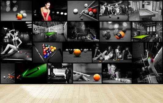 Avikalp MWZ3595 Tables Billiads Girls Playing HD Wallpaper for Gym Fitness