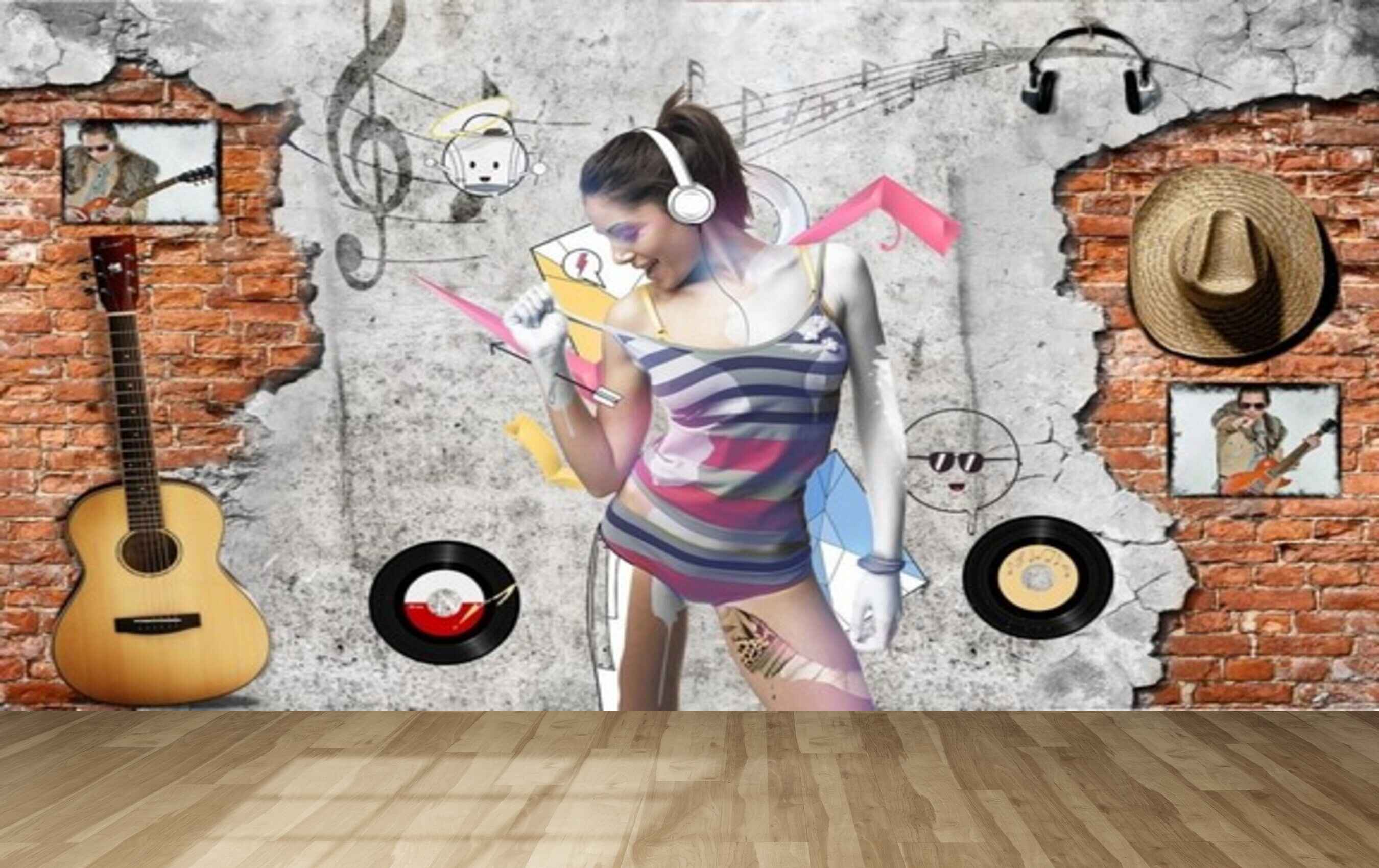 Avikalp MWZ3606 Singing Girl Musical Instruments HD Wallpaper for Gym Fitness Avikalp MWZ3606 Singing Girl Musical Instruments HD Wallpaper for Gym Fitness