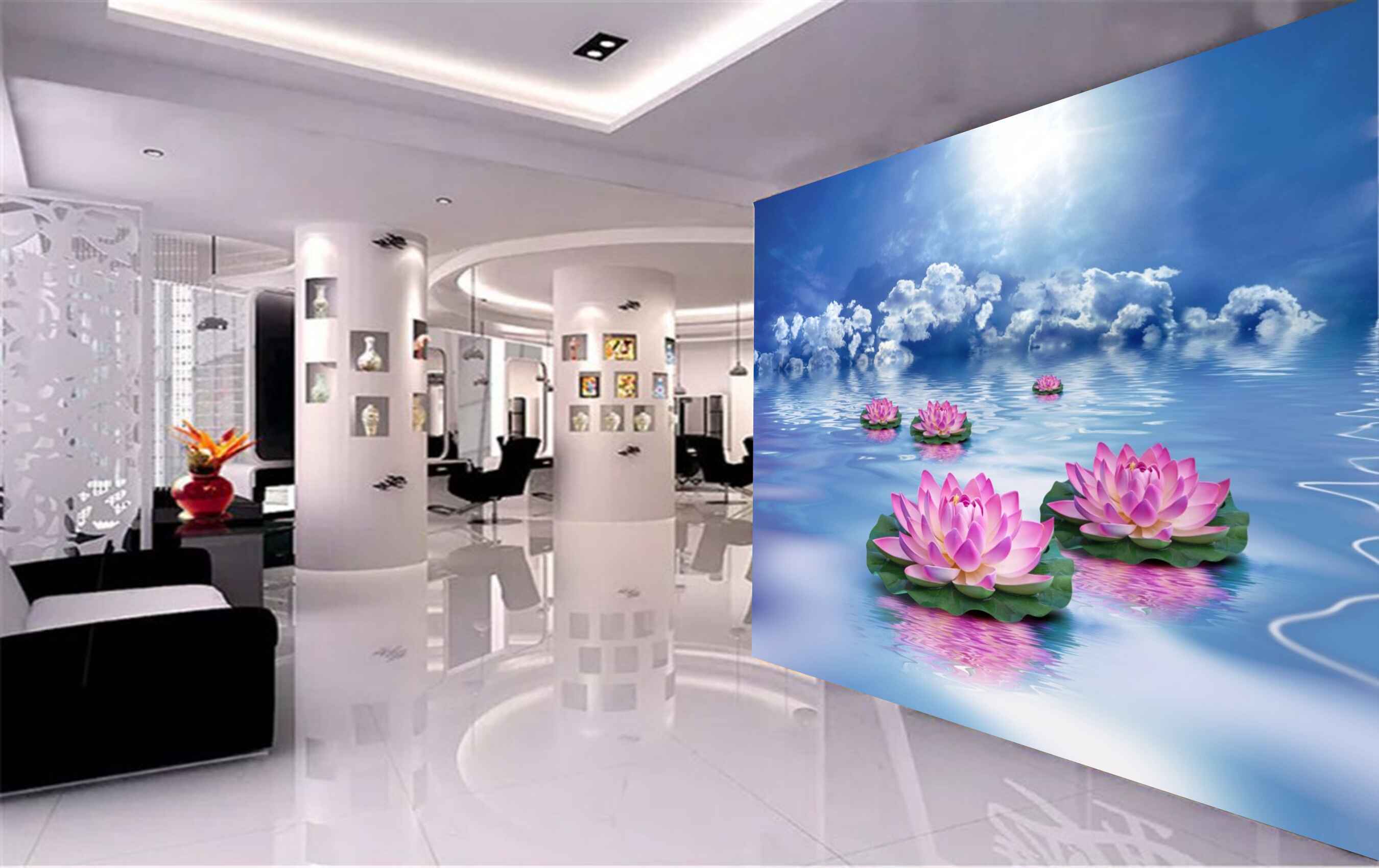 Avikalp MWZ3767 Pink Lotus Flowers Clouds River HD Wallpaper for Spa Avikalp MWZ3767 Pink Lotus Flowers Clouds River HD Wallpaper for Spa
