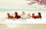 Avikalp MWZ3772 Brown White Seven 7 Horses Racing Birds Pink Flowers Branches HD Wallpaper Avikalp MWZ3772 Brown White Seven 7 Horses Racing Birds Pink Flowers Branches HD Wallpaper
