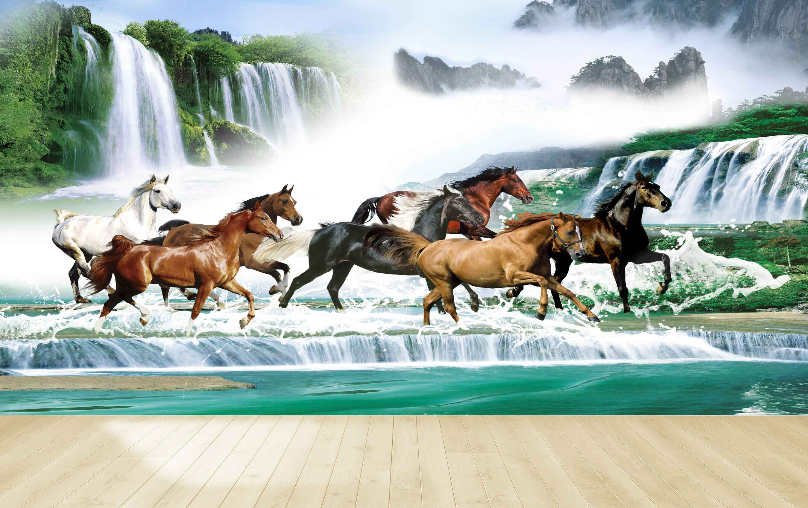 Avikalp MWZ3775 Seven 7 Horses Racing Waterfalls Mountians HD Wallpaper Avikalp MWZ3775 Seven 7 Horses Racing Waterfalls Mountians HD Wallpaper