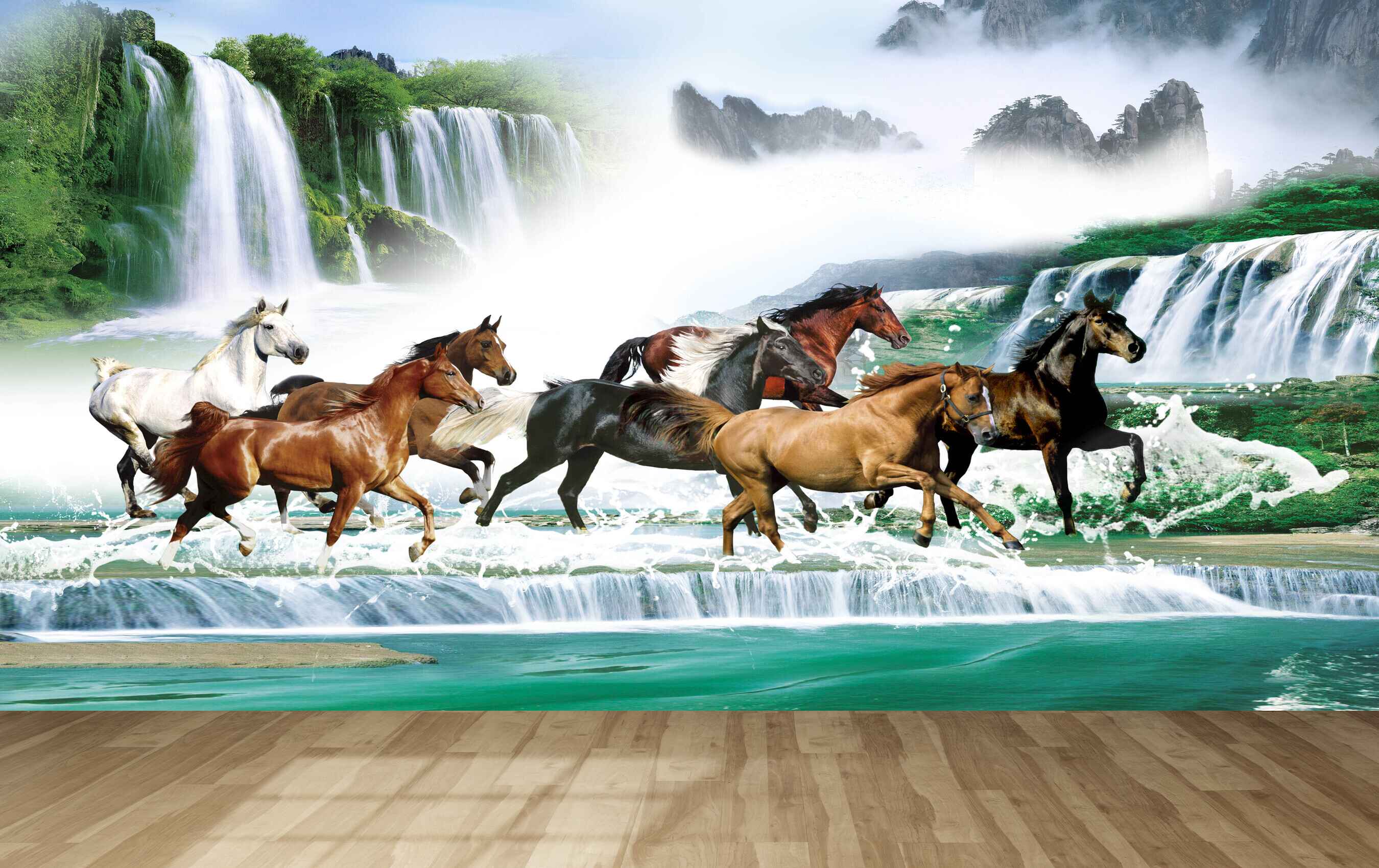 Avikalp MWZ3775 Seven 7 Horses Racing Waterfalls Mountians HD Wallpaper Avikalp MWZ3775 Seven 7 Horses Racing Waterfalls Mountians HD Wallpaper