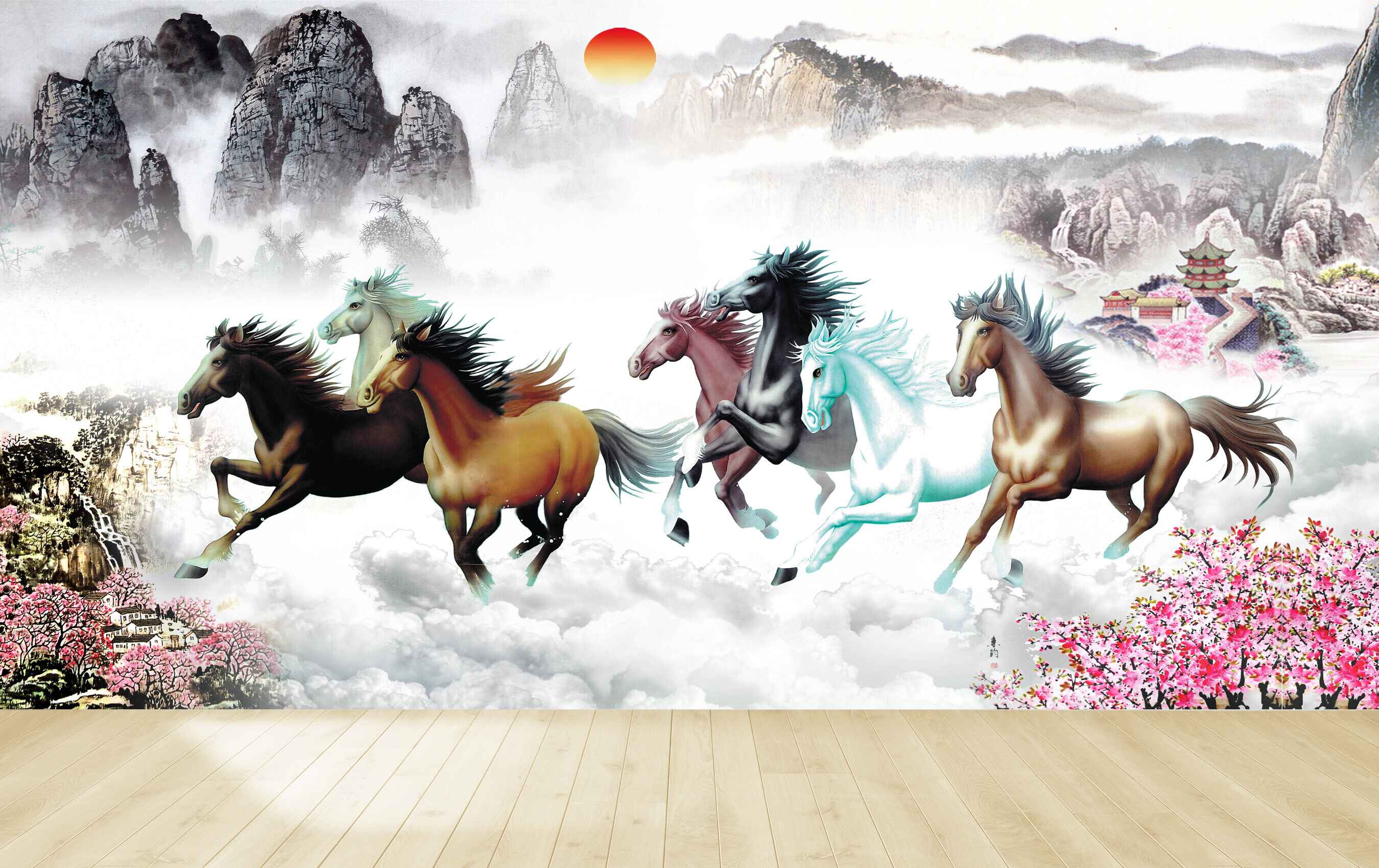 Avikalp MWZ3778 Sun Seven 7 Horses Mountains Racing Pink Flowers HD Wallpaper Avikalp MWZ3778 Sun Seven 7 Horses Mountains Racing Pink Flowers HD Wallpaper