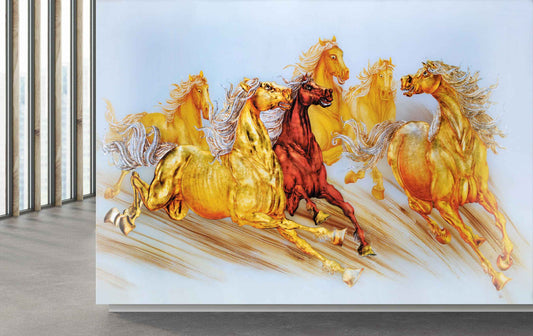 Avikalp MWZ3784 Orange Red Seven 7 Horses Racing HD Wallpaper
