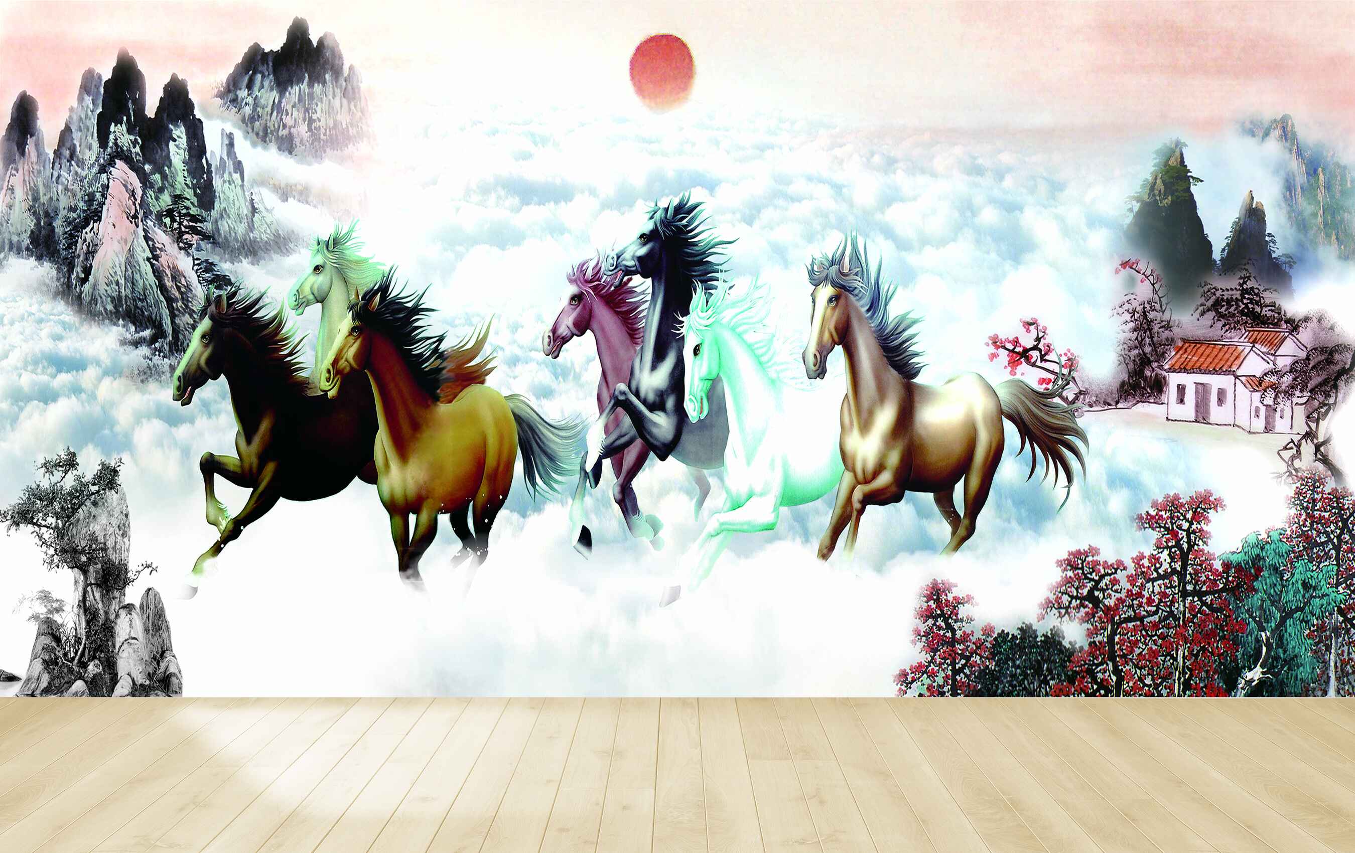 Avikalp MWZ3788 Seven 7 Horses Racing Sun Mountains Trees Houses Clouds HD Wallpaper Avikalp MWZ3788 Seven 7 Horses Racing Sun Mountains Trees Houses Clouds HD Wallpaper