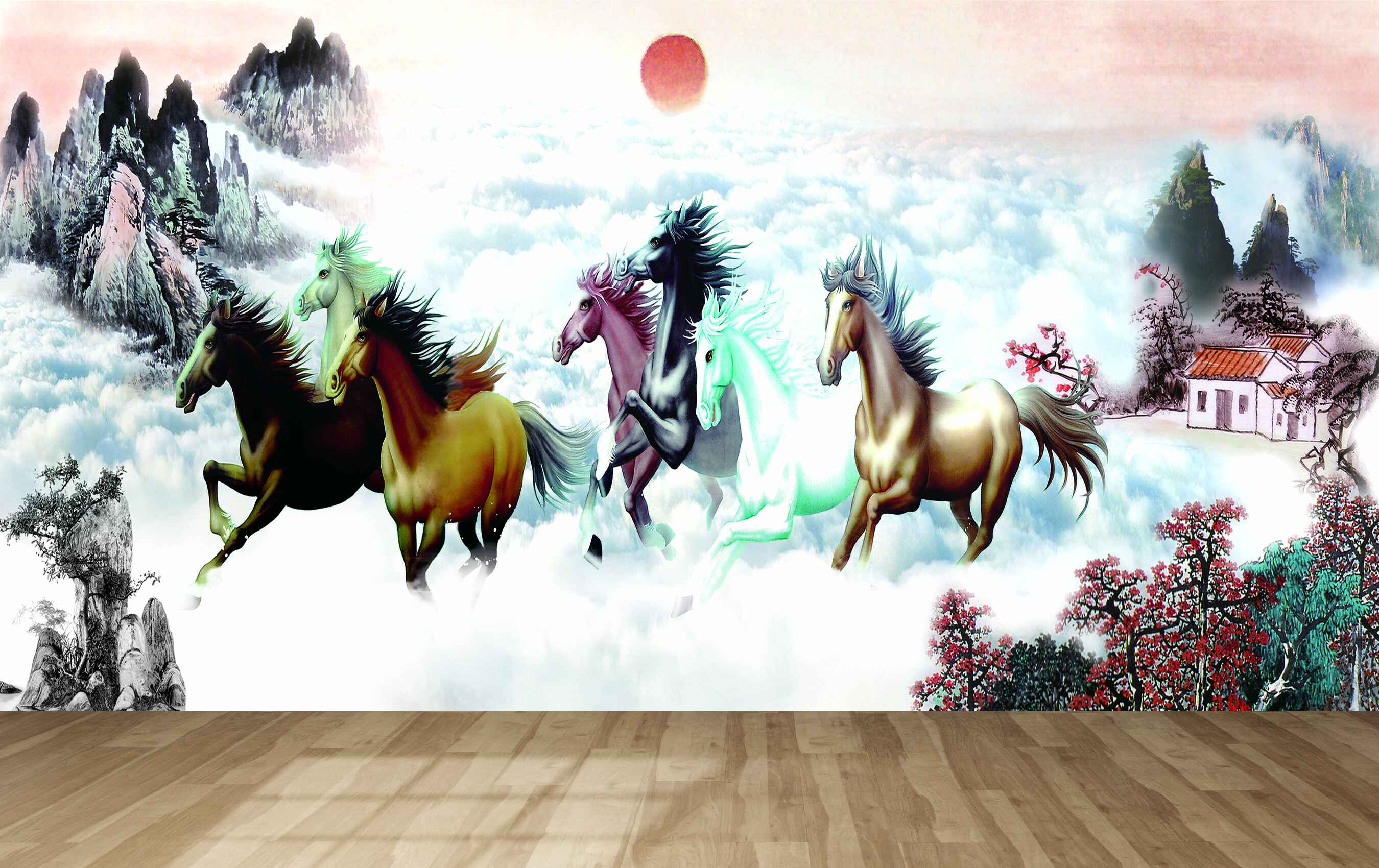 Avikalp MWZ3788 Seven 7 Horses Racing Sun Mountains Trees Houses Clouds HD Wallpaper Avikalp MWZ3788 Seven 7 Horses Racing Sun Mountains Trees Houses Clouds HD Wallpaper