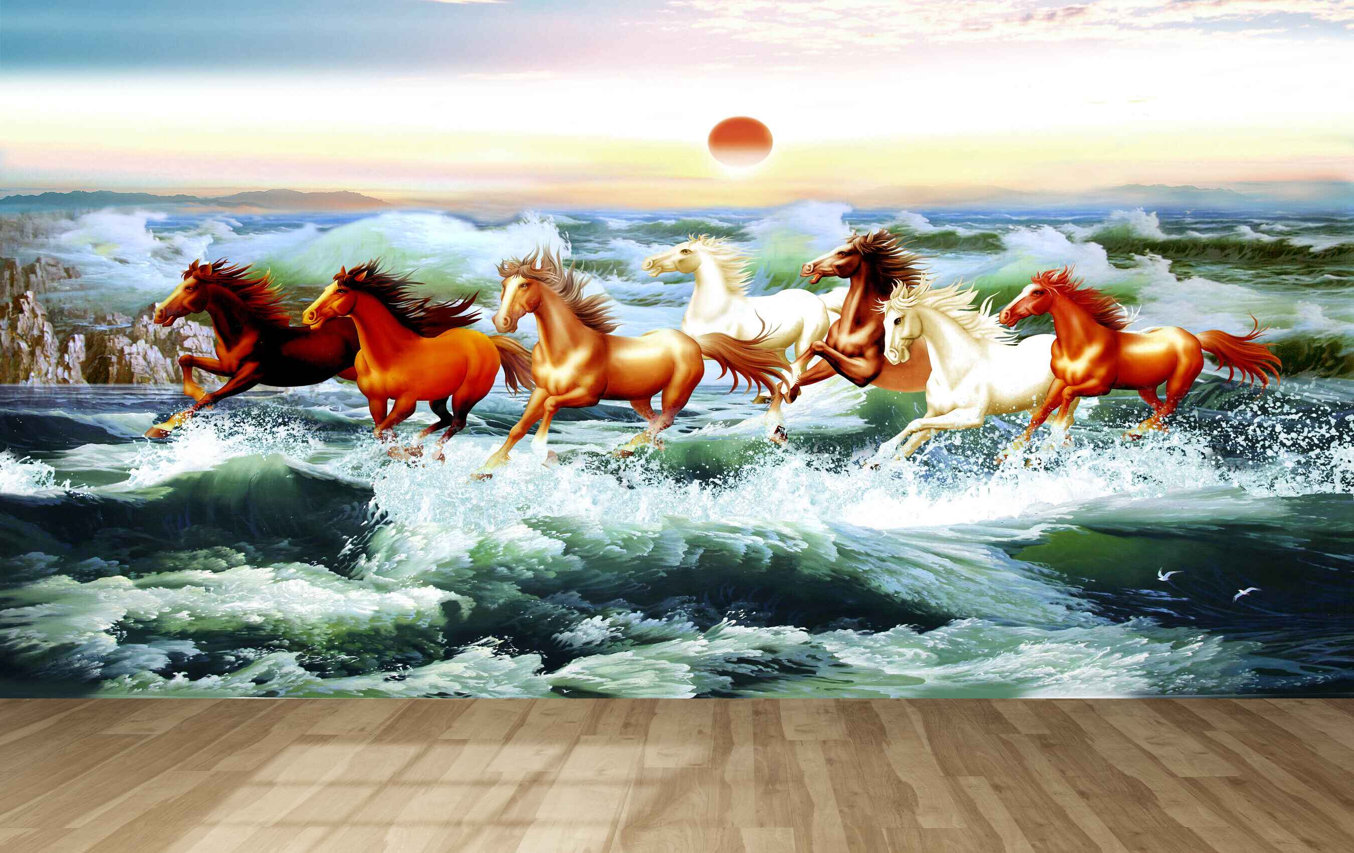 Avikalp MWZ3791 Seven 7 Horses Racing Sea Sun Clouds HD Wallpaper Avikalp MWZ3791 Seven 7 Horses Racing Sea Sun Clouds HD Wallpaper