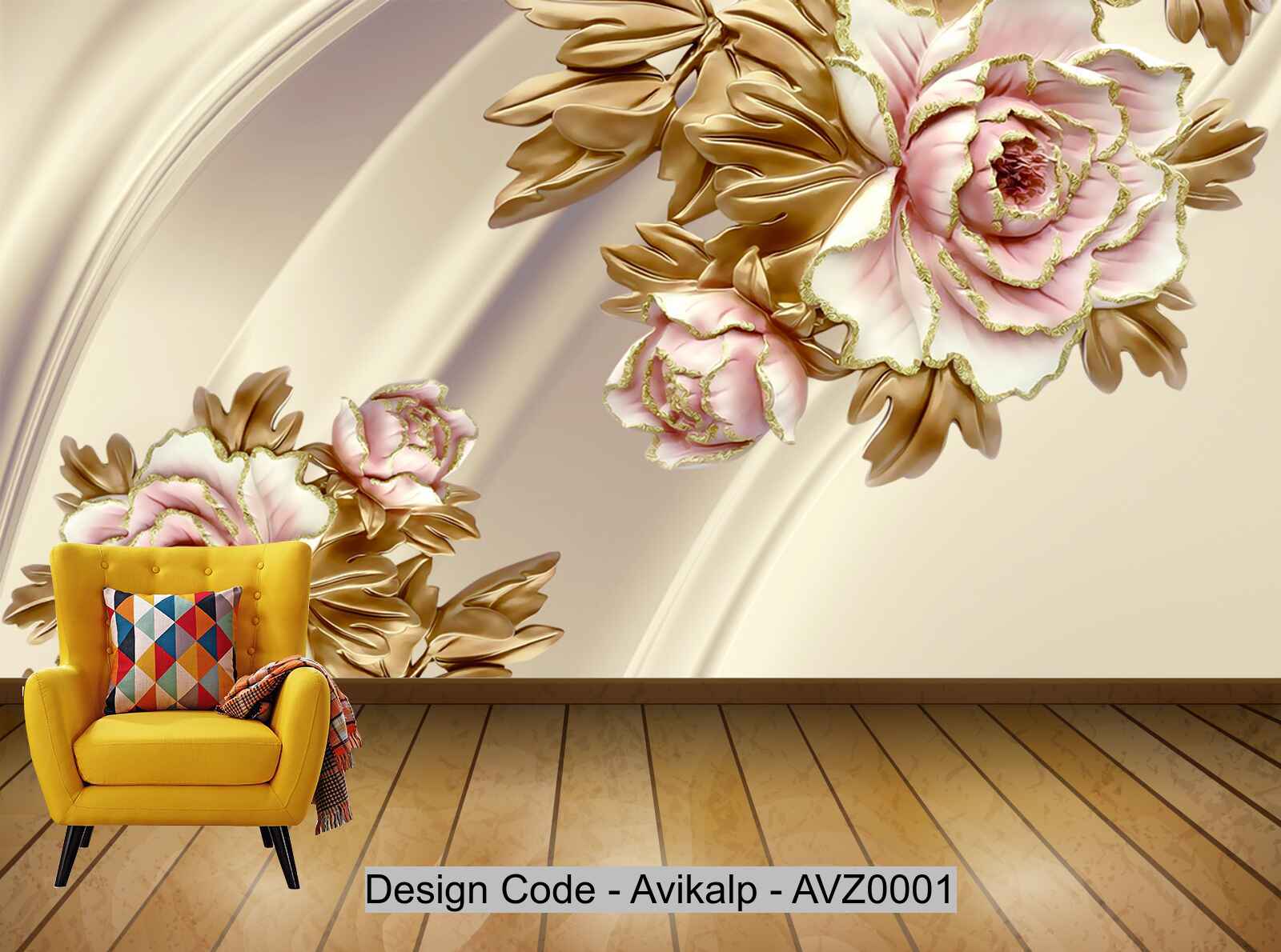 Avikalp Exclusive AVZ0001 Modern Style Metal Embossed Peony Flower Tv Background HD 3D Wallpaper
