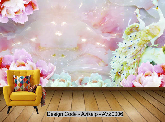 Avikalp Exclusive AVZ0006 3D Beautiful Embossed Peacock Tv Background Wall HD 3D Wallpaper