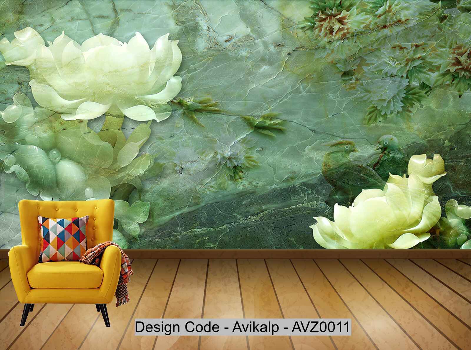 Avikalp Exclusive AVZ0011 Ink Lotus Jade Carving Marble Background Wall HD 3D Wallpaper