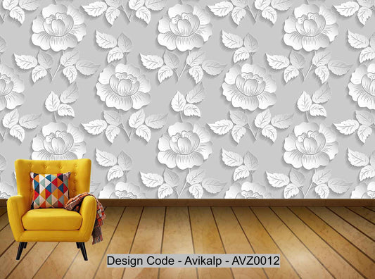 Avikalp Exclusive AVZ0012 Three Dimensional Paper Cut Element Bouquet White Gray Tv Background Wall HD 3D Wallpaper