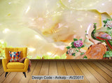 Avikalp Exclusive AVZ0017 3D Peacock Flower Bird Jade Carving Wall Background HD 3D Wallpaper