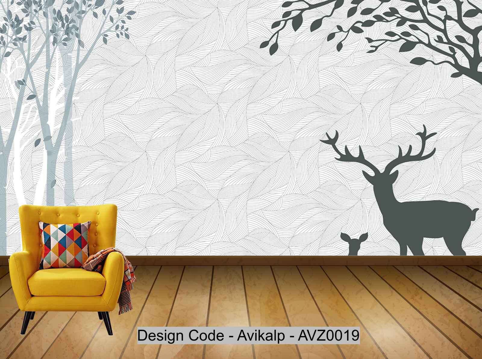 Avikalp Exclusive AVZ0019 Fresh And Elegant Nordic Wind Trees Elk Tv Background Wall HD 3D Wallpaper
