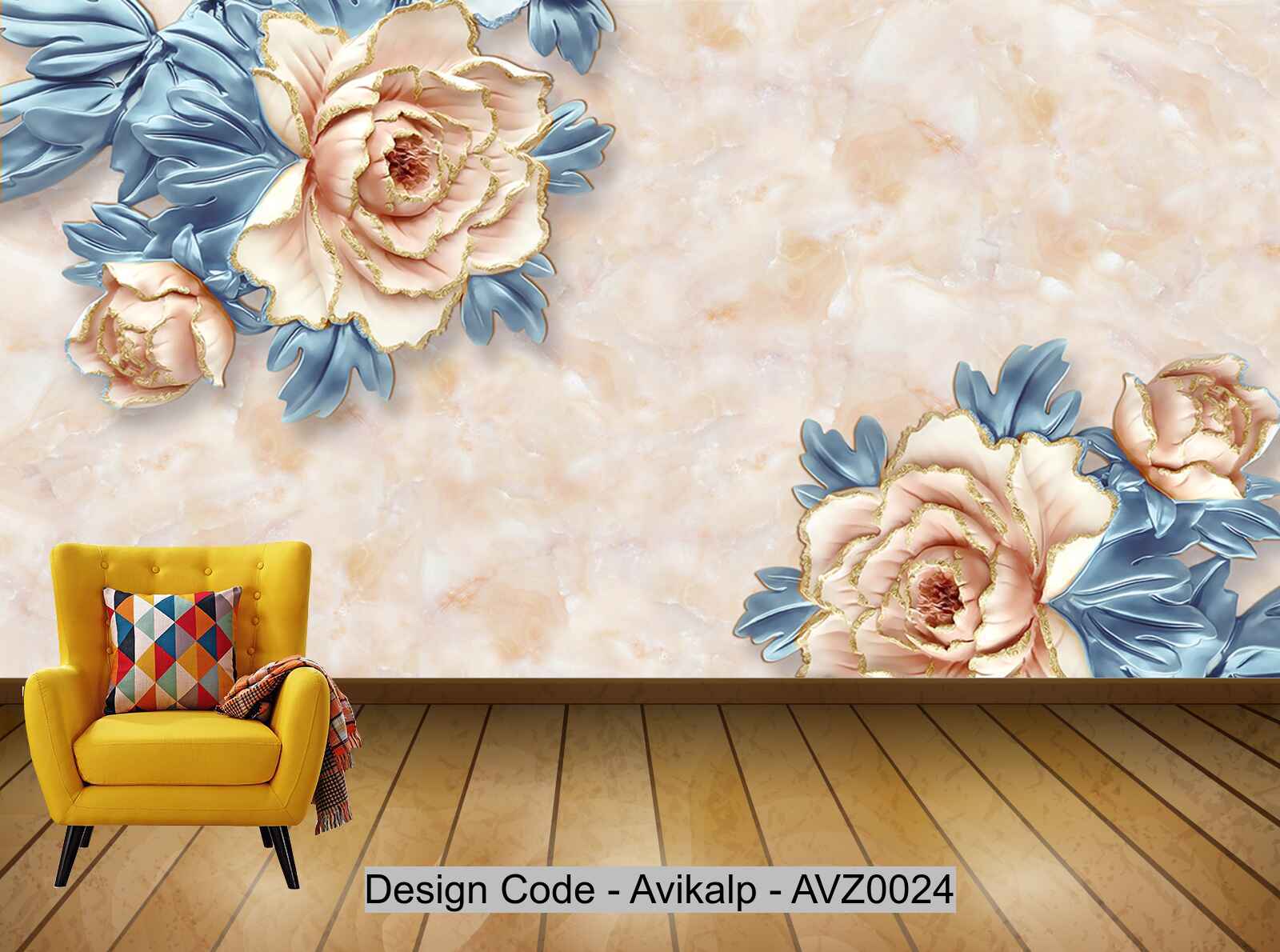 Avikalp Exclusive AVZ0024 Modern Rich Peony Flower Bird Marble Marble Tv Background Wall HD 3D Wallpaper