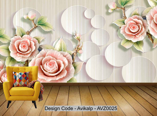 Avikalp Exclusive AVZ0025 Modern Minimalistic 3D Flower Peony Flower Tv Background Wall HD 3D Wallpaper