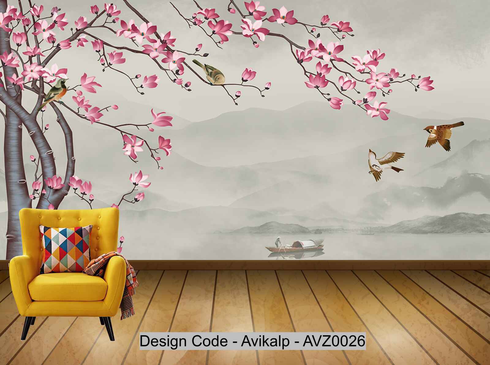 Avikalp Exclusive AVZ0026 Chinese Style Home And Rich Magnolia Ink Landscape Tv Background Wall HD 3D Wallpaper