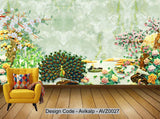 Avikalp Exclusive AVZ0027 Modern Jade Carving Peacock Garden Bamboo Forest Wall HD 3D Wallpaper