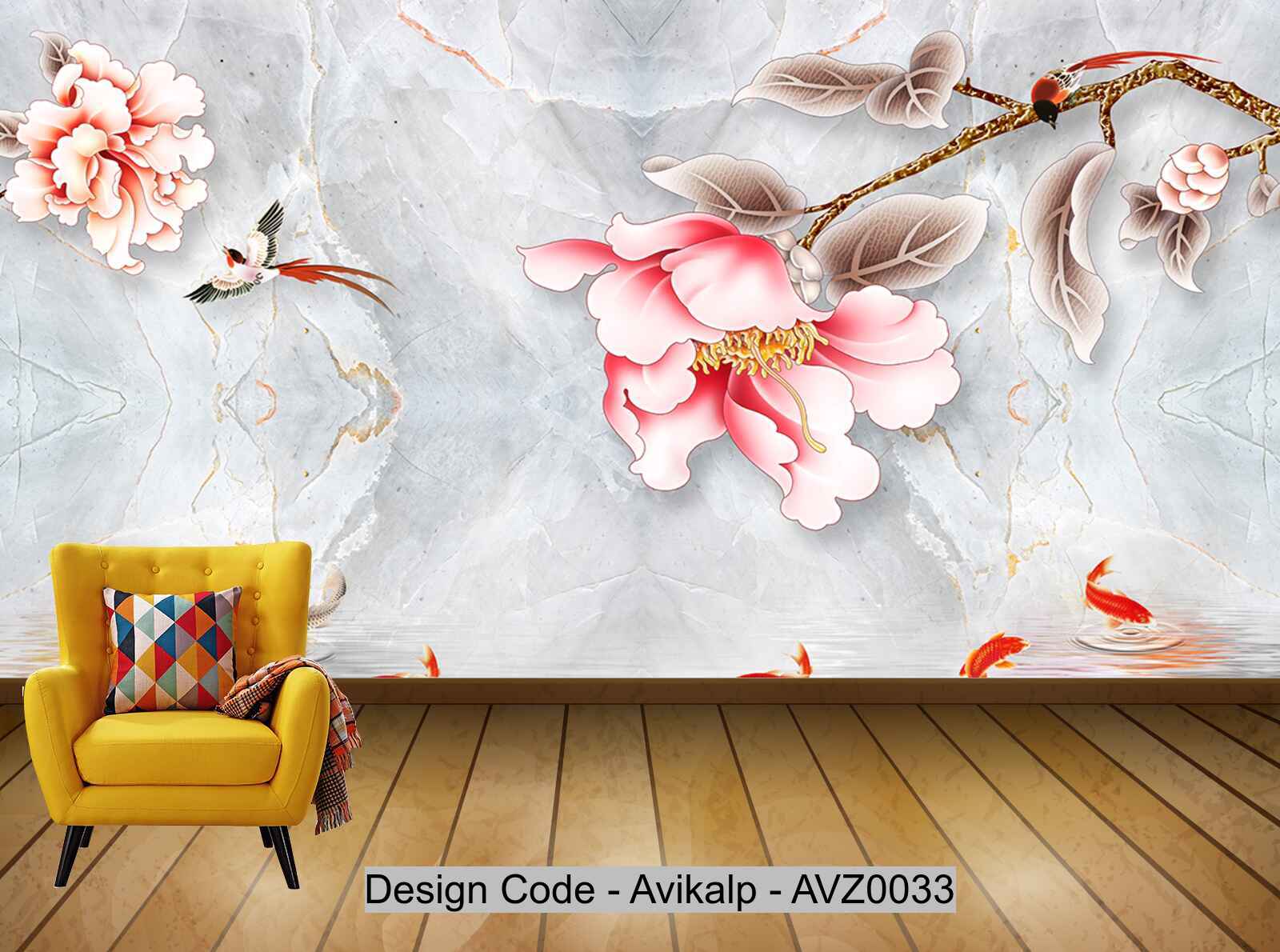 Avikalp Exclusive AVZ0033 Flower Squid Water Grain Marble Stone Pattern Tv Background Wall HD 3D Wallpaper