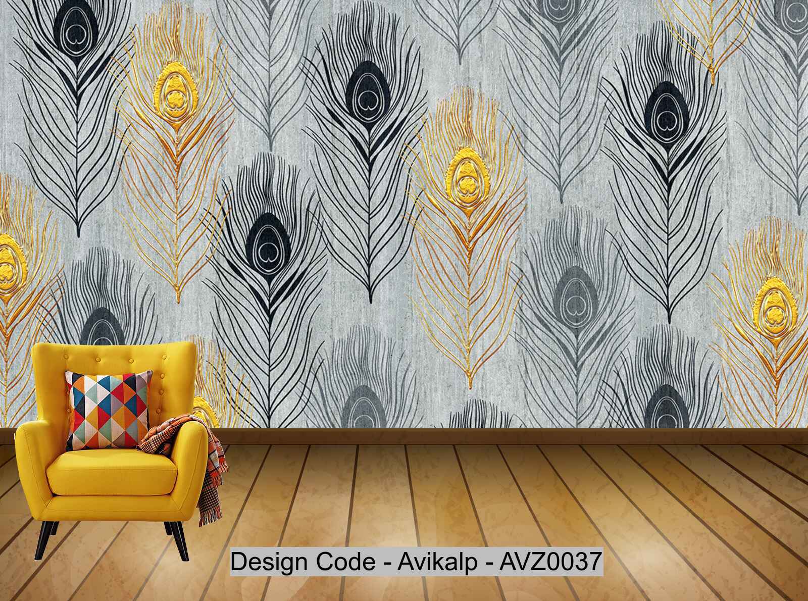 Avikalp Exclusive AVZ0037 Modern Minimalist Textured Texture Peacock Feathers Tv Background Wall HD 3D Wallpaper