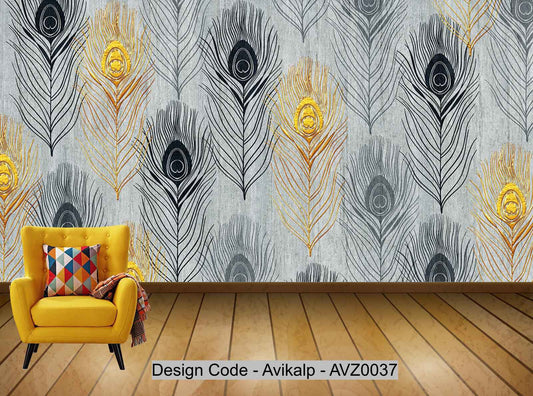Avikalp Exclusive AVZ0037 Modern Minimalist Textured Texture Peacock Feathers Tv Background Wall HD 3D Wallpaper