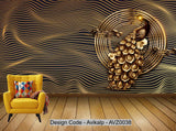 Avikalp Exclusive AVZ0038 Modern Style Black Gold Peacock Ornate Tv Background Wall HD 3D Wallpaper