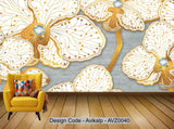 Avikalp Exclusive AVZ0040 Modern Minimalist Stone Pattern Golden Flowers Tv Background Wall HD 3D Wallpaper