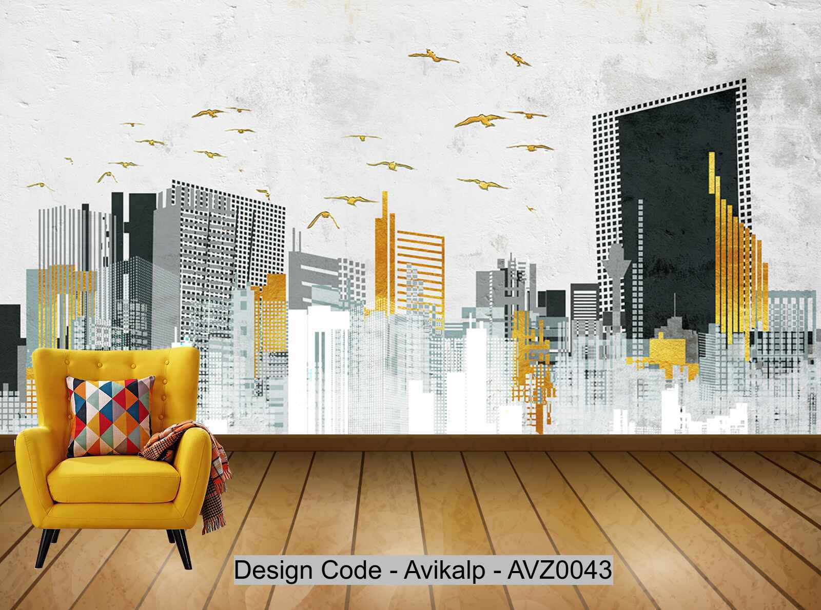 Avikalp Exclusive AVZ0043 Modern Minimalist Textured City Silhouette Artistic Concept Tv Backdrop HD 3D Wallpaper