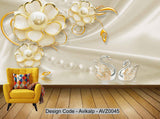 Avikalp Exclusive AVZ0045 3D Luxury Gold Jewelry Flower Swan Pearl Background Wall HD 3D Wallpaper