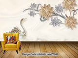 Avikalp Exclusive AVZ0046 3D Noble Luxury Diamond Flower Gilt Swan Background Wall HD 3D Wallpaper