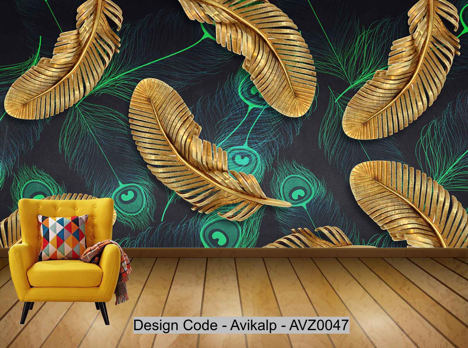 Avikalp Exclusive AVZ0047 Modern Minimalist Black Gold Feather Tv Background Wall HD 3D Wallpaper