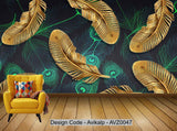 Avikalp Exclusive AVZ0047 Modern Minimalist Black Gold Feather Tv Background Wall HD 3D Wallpaper