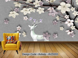 Avikalp Exclusive AVZ0053 Modern 3D Tree Branch Fallen Flower Elk Embossed Background Wall HD 3D Wallpaper