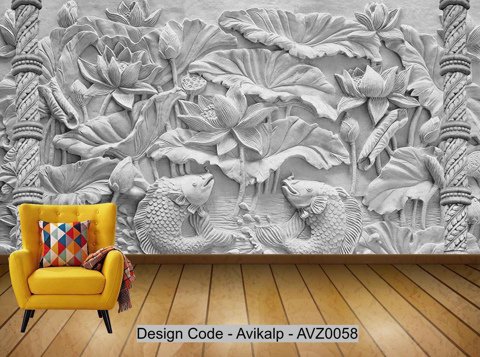 Avikalp Exclusive AVZ0058 Modern 3D Three Dimensional Embossed Lotus Squid Tv Background Wall HD 3D Wallpaper