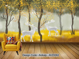Avikalp Exclusive AVZ0062 Nordic Golden Abstract Tree Elk Landscape Background Wall HD 3D Wallpaper